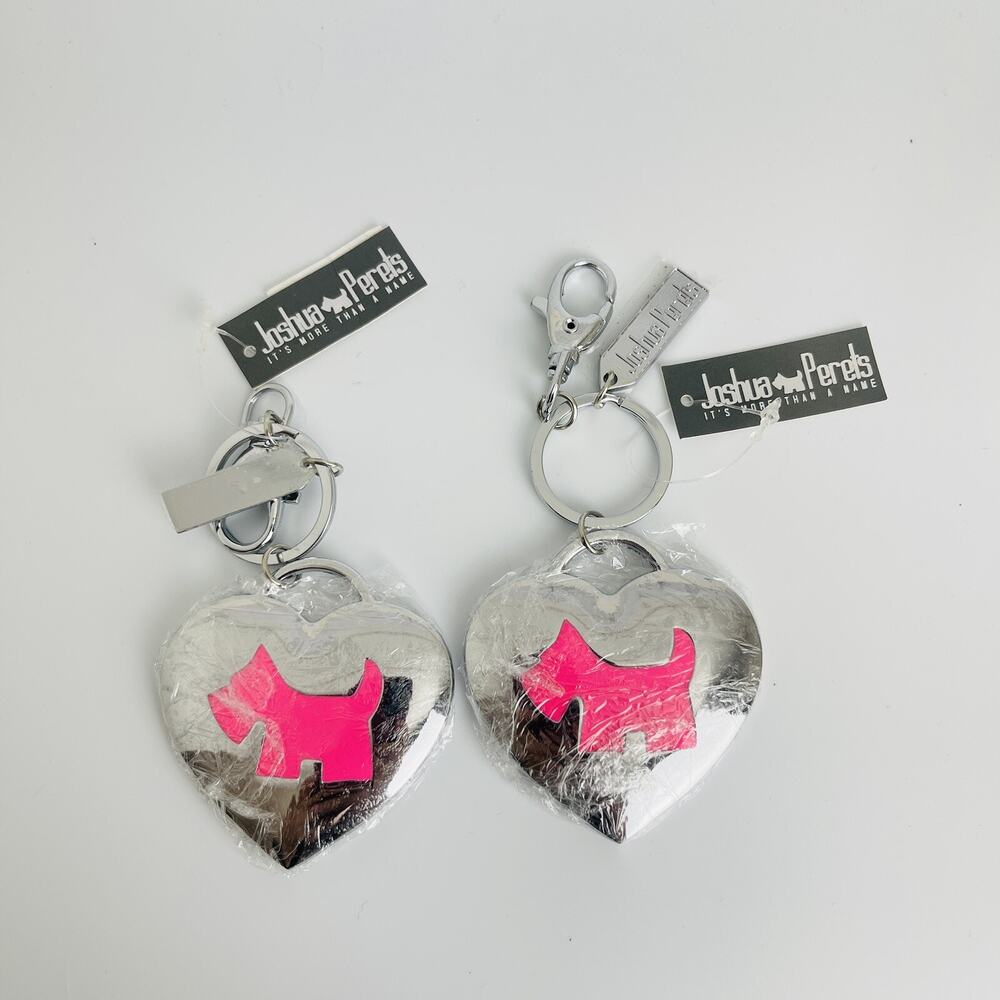 2 Joshua Perets‎ Heart Shaped Metal Cute Keychain Keyring With Mirror Pink Dog
